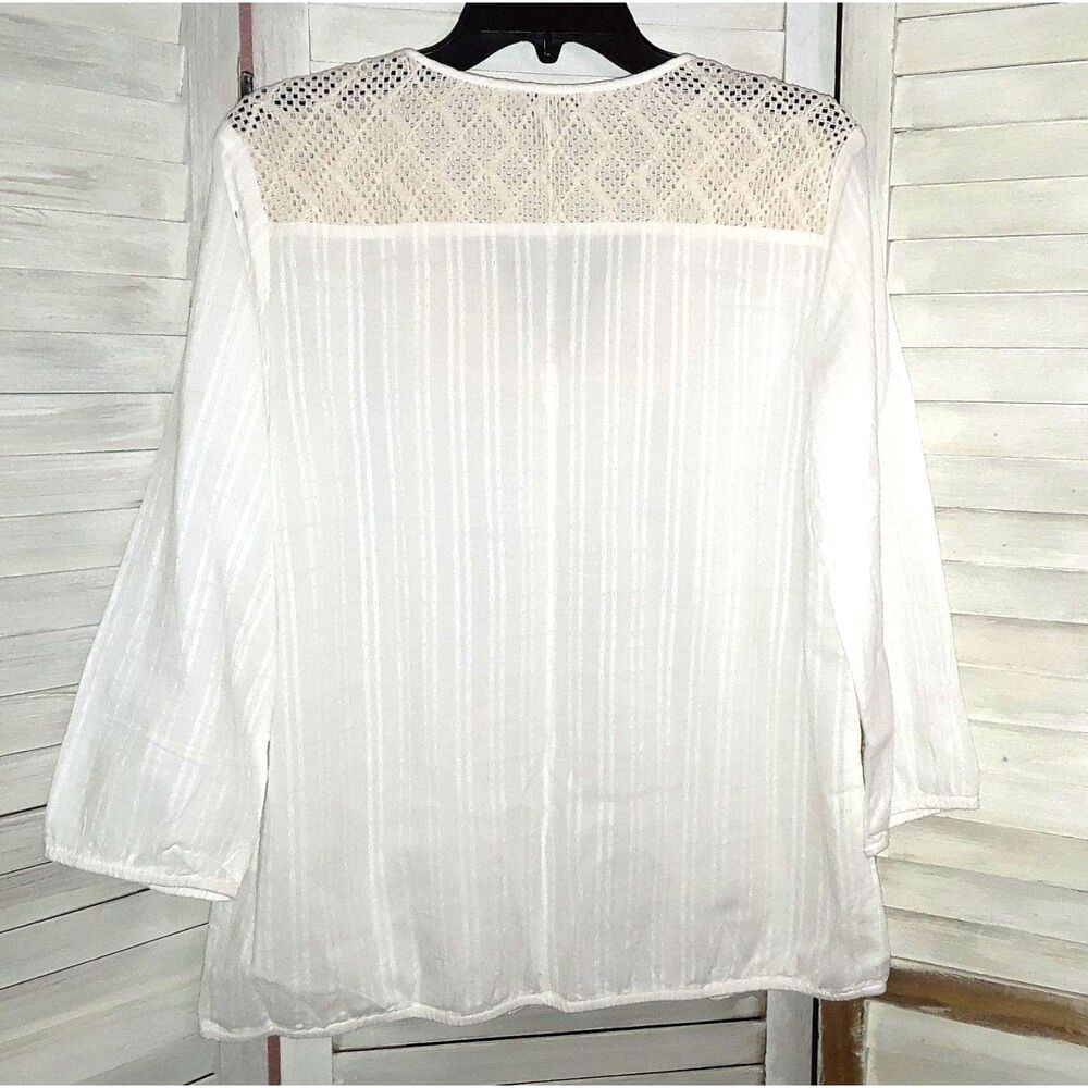 Lucky Brand Women's Blouse Size Large 3/4 Sleeve Crochet Trim - Picture 2 of 6